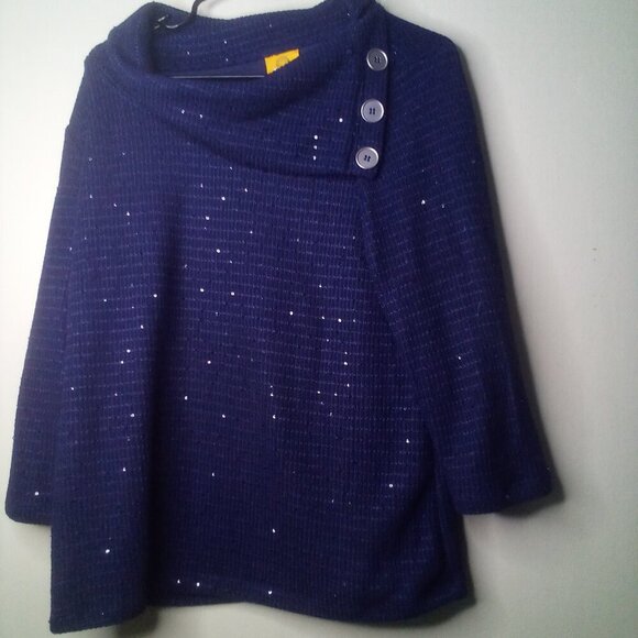 Ruby Rd Sweater M Women Pullover 3/4 Sleeve Cowl Neck Button Detail Blue - Picture 13 of 14